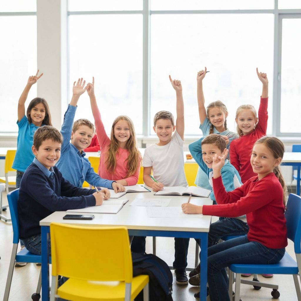 Students in modern classroom with DADA furniture