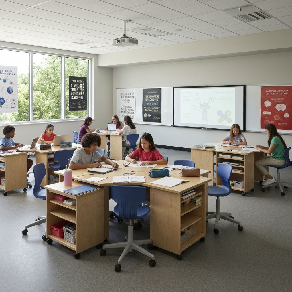 Modern K-12 classroom with flexible furniture